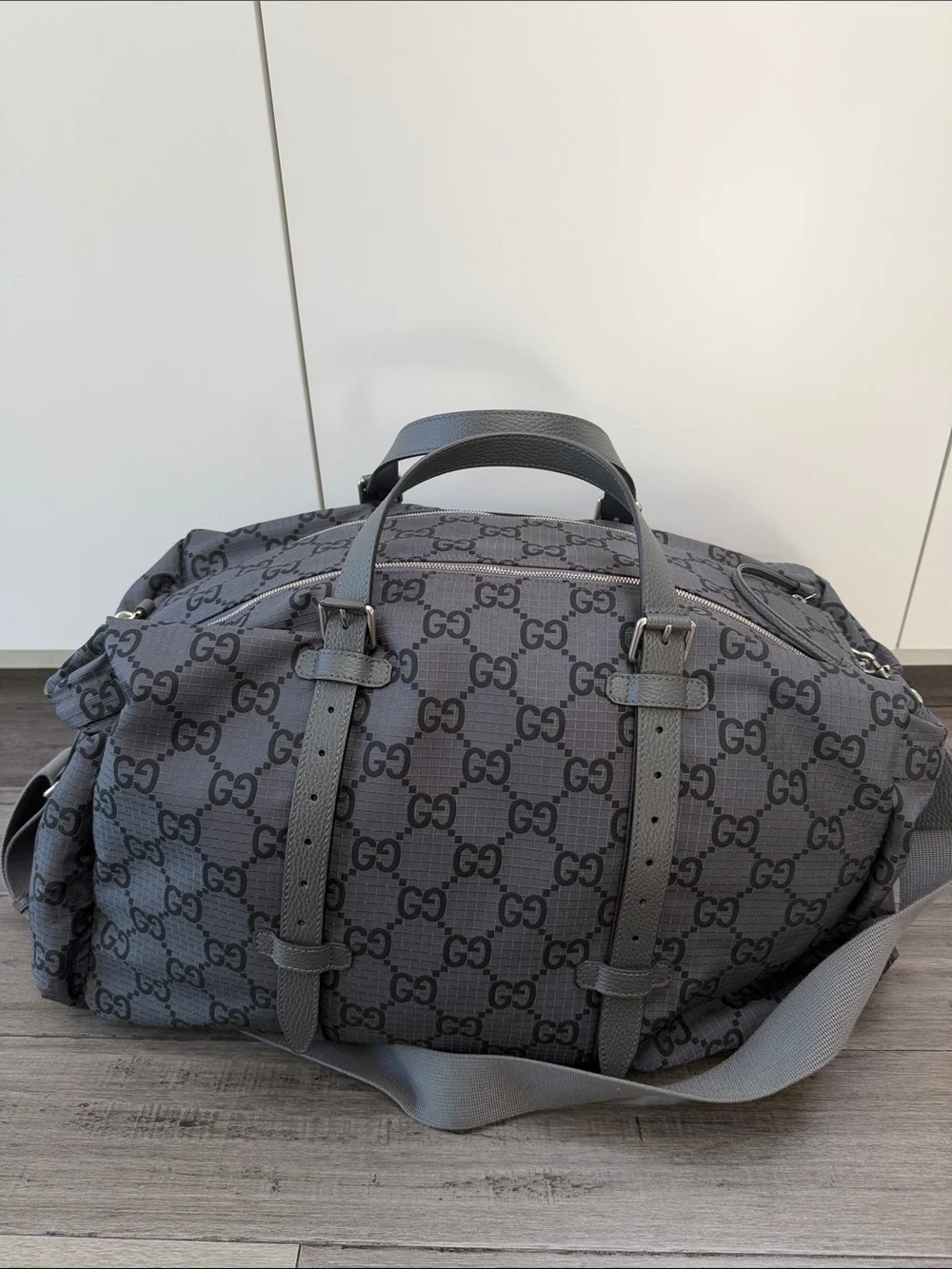 Gucci Gray Black GG Canvas Boston Bag